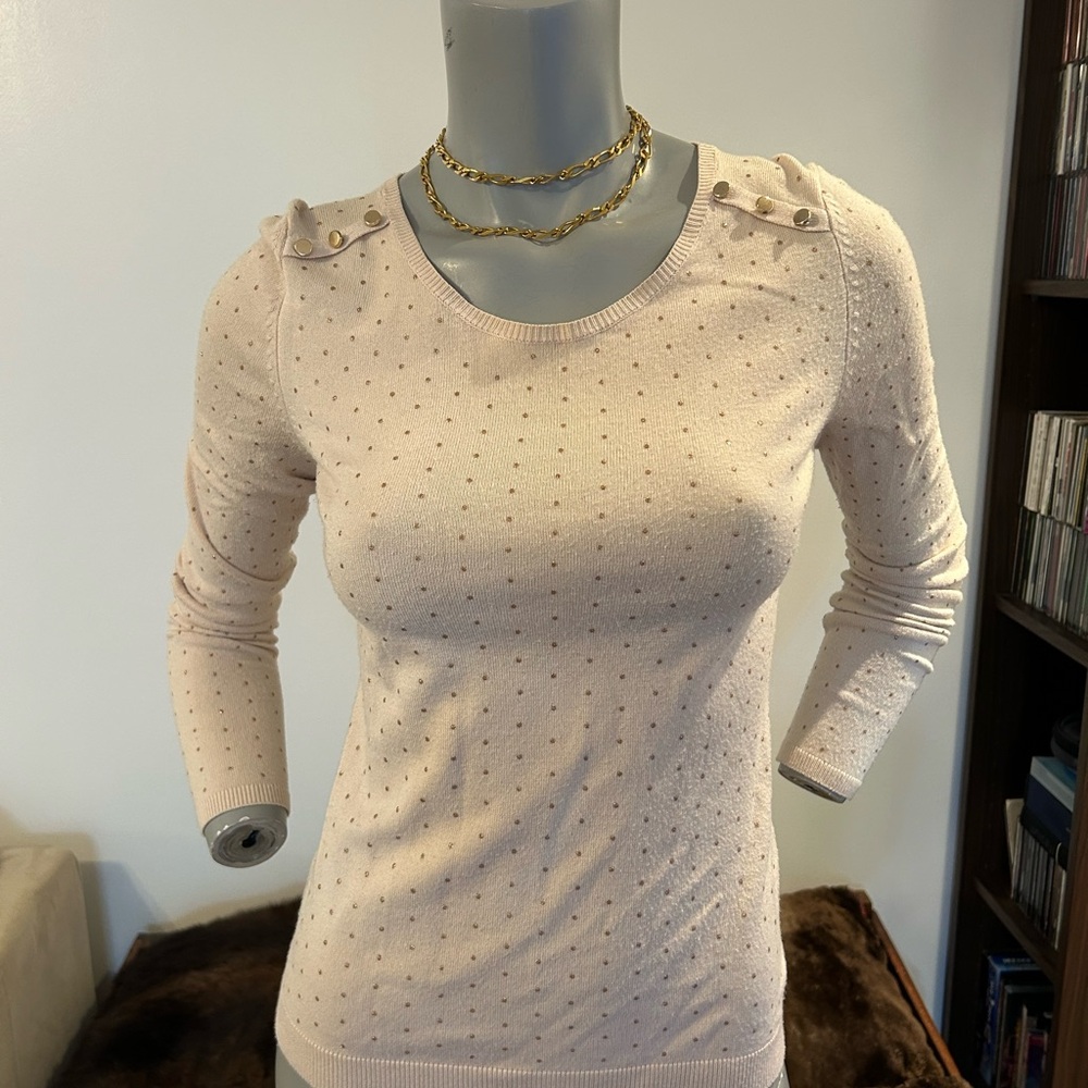 Beautiful blush pink and Gold Embellished Long Sleeve Fitted sweater❤️S